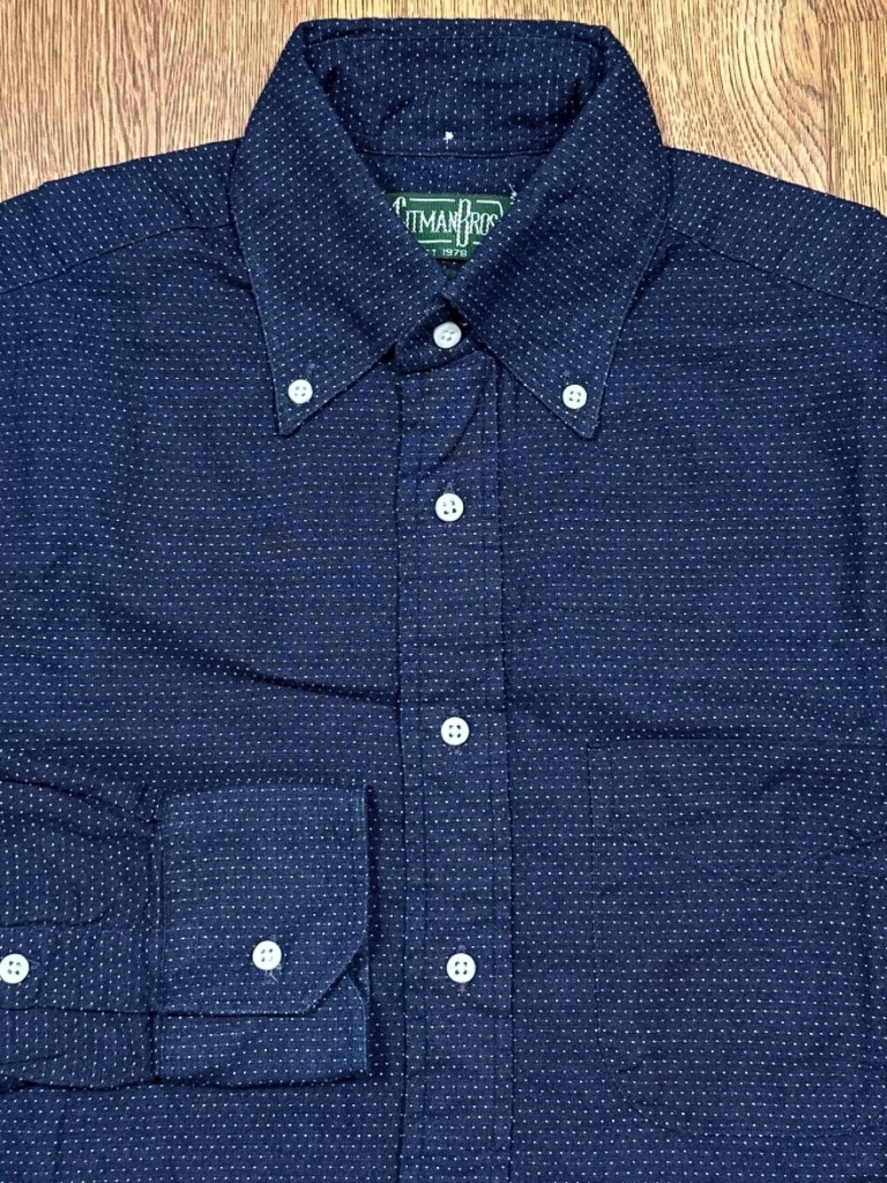 Gitman Bros Vintage Jacquard Polka Dot Oxford Indigo L/S Down Shirt Mens M